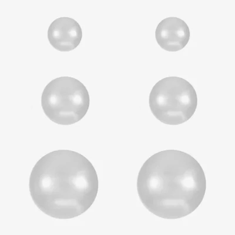 Monet Jewelry Timeless Stud Womens Simulated Pearl Ball Hypoallergenic 3 Pair Earring Set