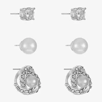 Monet Jewelry Timeless Womens Simulated Pearl Hypoallergenic 3 Pair Earring Set