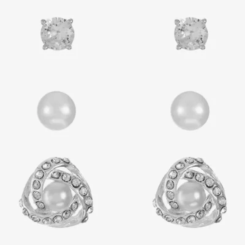 Monet Jewelry Timeless Womens Simulated Pearl Hypoallergenic 3 Pair Earring Set