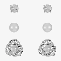 Monet Jewelry Timeless Womens Simulated Pearl Hypoallergenic 3 Pair Earring Set