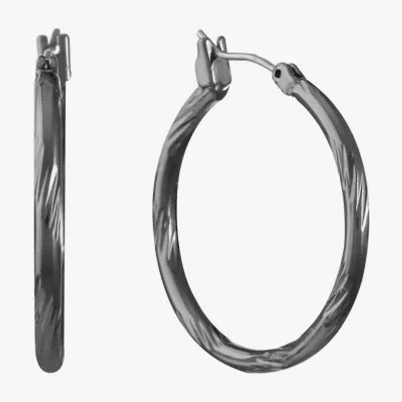 Liz Claiborne Hematite Womens 22mm Hypoallergenic Hoop Earrings