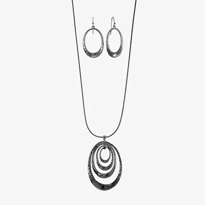 Liz Claiborne Hematite Pendant Necklace And Drop Earring Womens 2-pc. Jewelry Set