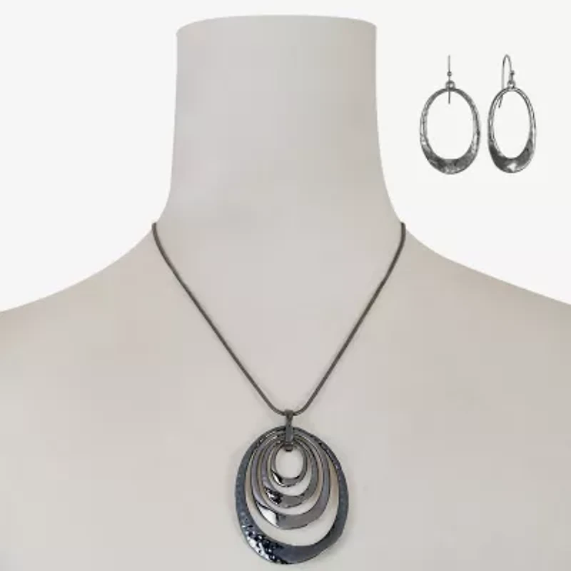 Liz Claiborne Hematite Pendant Necklace And Drop Earring Womens 2-pc. Jewelry Set