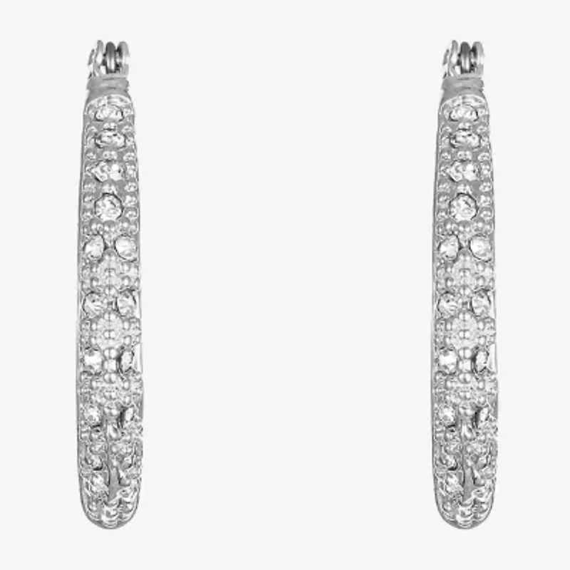 Liz Claiborne® Silver-Tone & Crystal Hoop Earrings