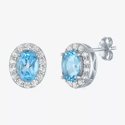 Gemstone Oval Sterling Silver 10mm Stud Earrings