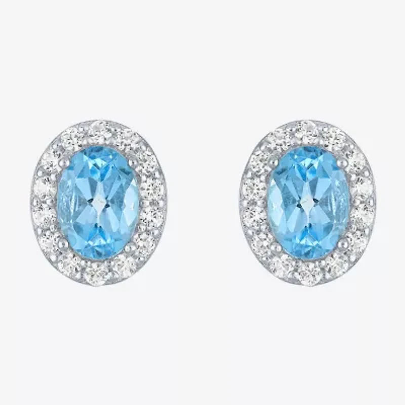 Gemstone Oval Sterling Silver 10mm Stud Earrings