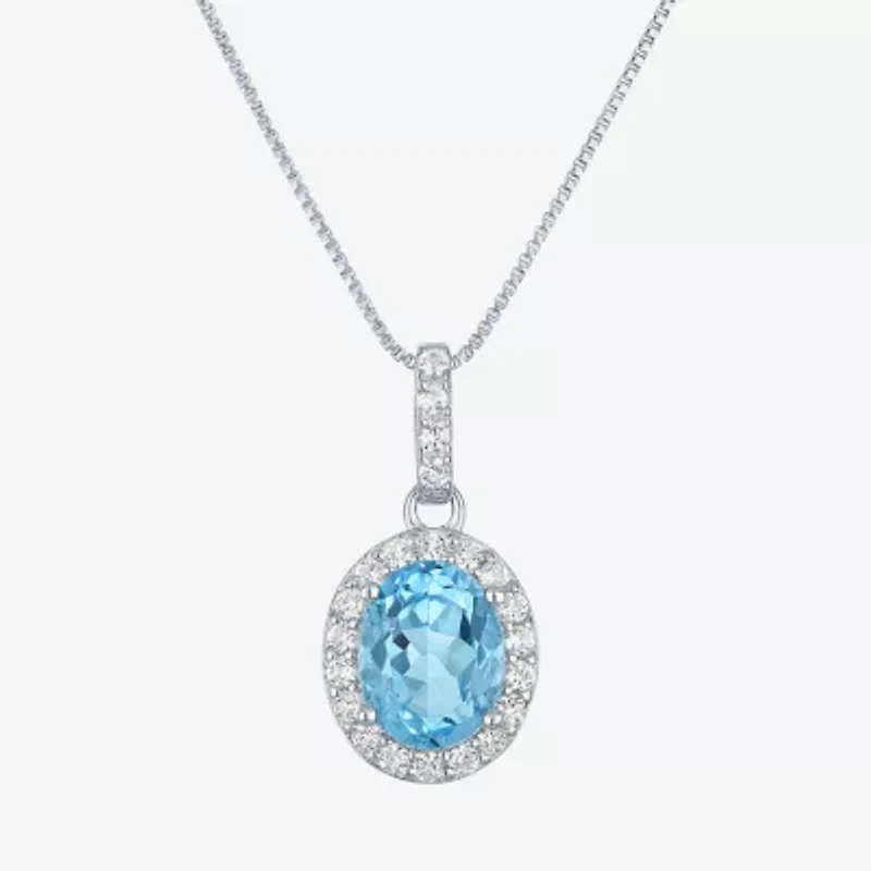 Gemstone Sterling Silver Oval Pendant Necklace
