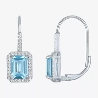 Womens Genuine Blue Topaz Sterling Silver Drop Earrings