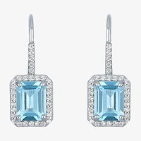 Womens Genuine Blue Topaz Sterling Silver Drop Earrings