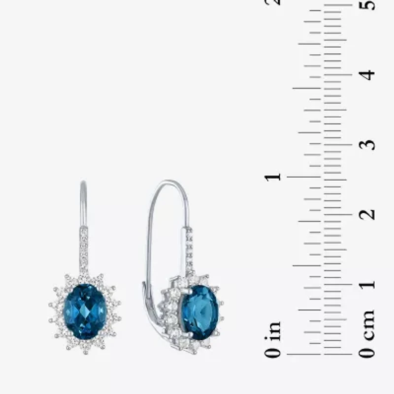 Womens Genuine Blue Topaz Sterling Silver Oval Drop Earrings