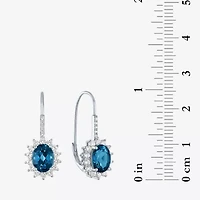 Womens Genuine Blue Topaz Sterling Silver Oval Drop Earrings