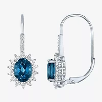 Womens Genuine Blue Topaz Sterling Silver Oval Drop Earrings