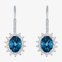 Womens Genuine Blue Topaz Sterling Silver Oval Drop Earrings