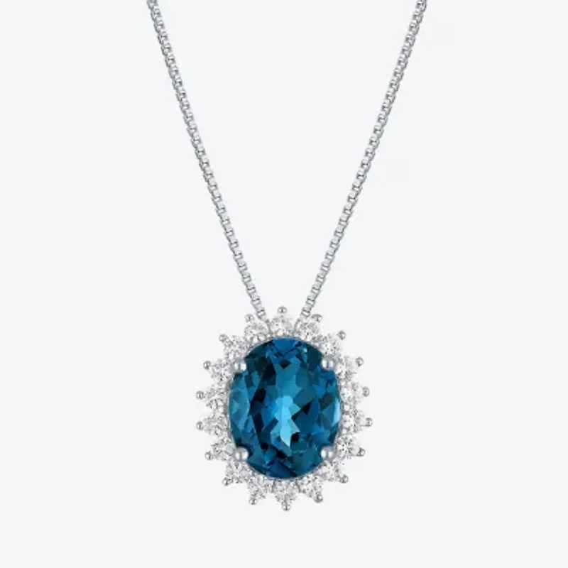 Womens Genuine Blue Topaz Sterling Silver Oval 16 Inch Pendant Necklace