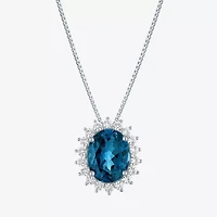 Womens Genuine Blue Topaz Sterling Silver Oval 16 Inch Pendant Necklace