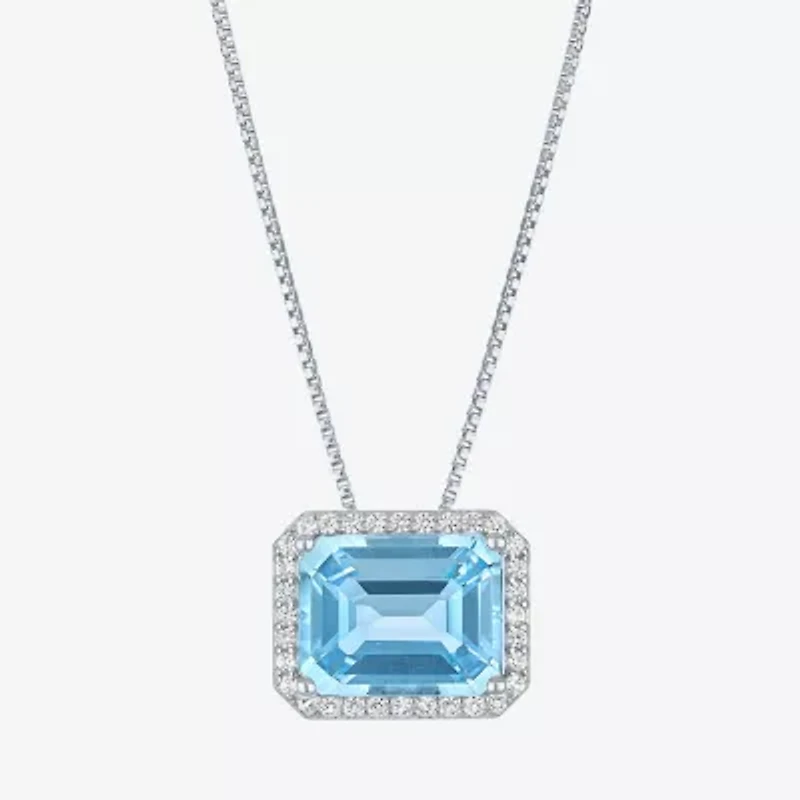 Womens Genuine Blue Topaz Sterling Silver 16 Inch Pendant Necklace