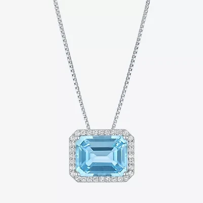 Womens Genuine Blue Topaz Sterling Silver 16 Inch Pendant Necklace