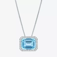 Womens Genuine Blue Topaz Sterling Silver 16 Inch Pendant Necklace