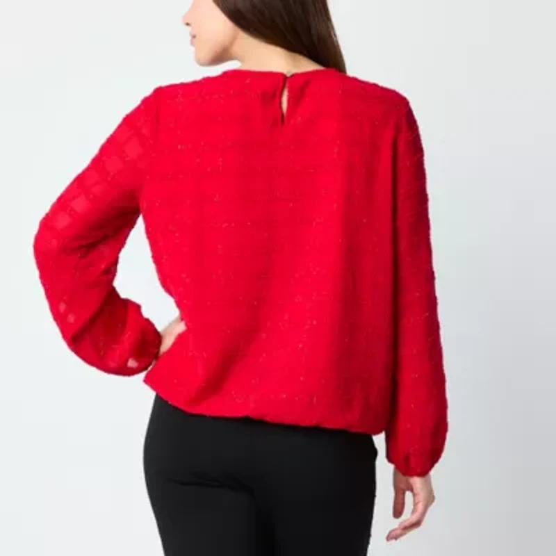 Liz Claiborne Womens Round Neck Long Sleeve Blouse