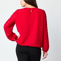 Liz Claiborne Womens Round Neck Long Sleeve Blouse