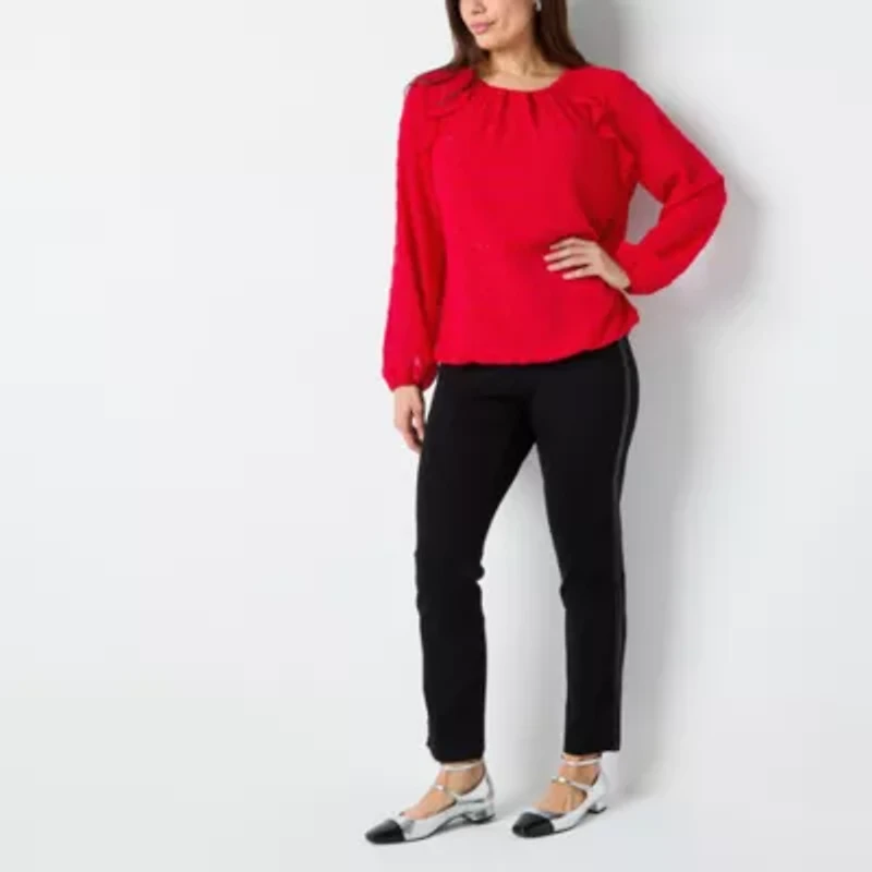 Liz Claiborne Womens Round Neck Long Sleeve Blouse