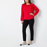 Liz Claiborne Womens Round Neck Long Sleeve Blouse