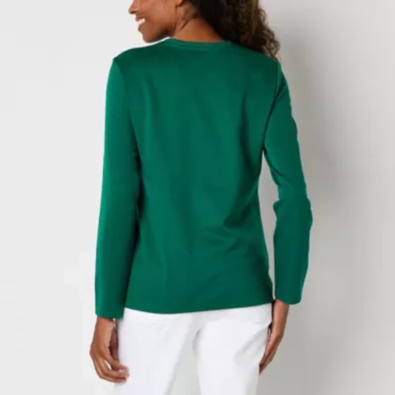 Liz Claiborne Womens Crew Neck Long Sleeve Blouse