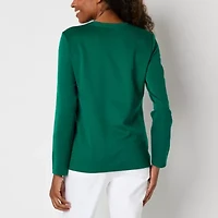 Liz Claiborne Womens Crew Neck Long Sleeve Blouse