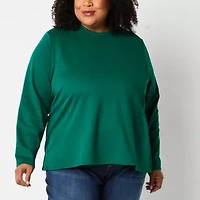 Liz Claiborne Womens Crew Neck Long Sleeve Plus Blouse