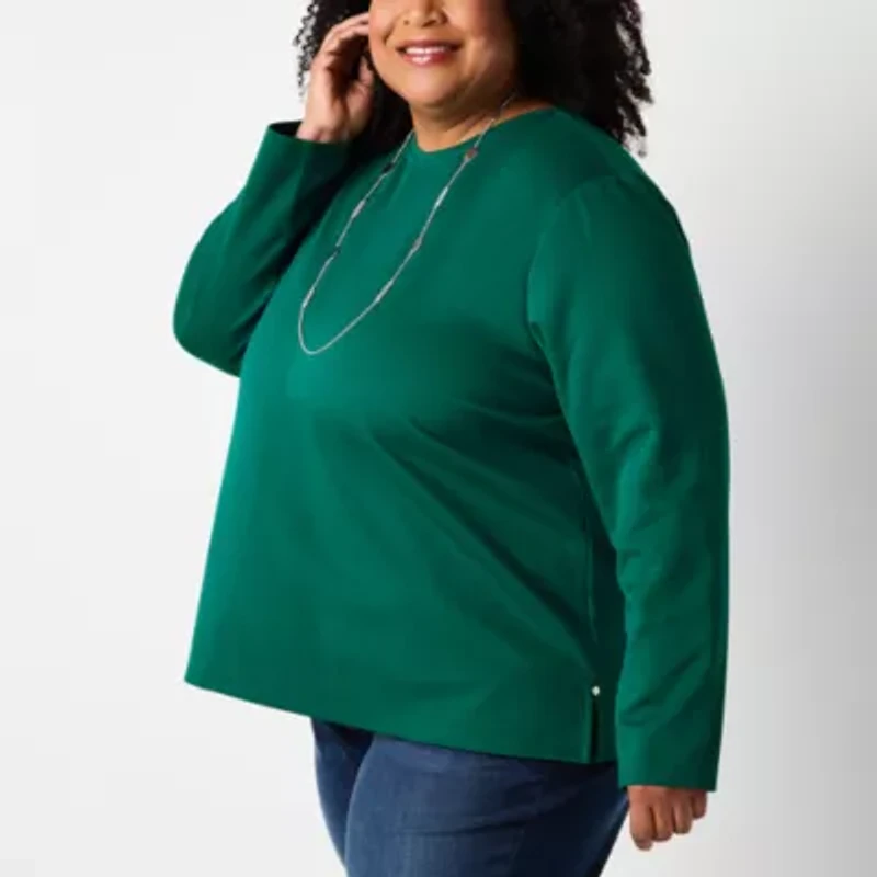 Liz Claiborne Womens Crew Neck Long Sleeve Plus Blouse