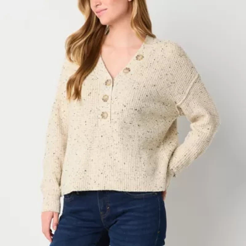 a.n.a Tall Womens Y Neck Long Sleeve Pullover Sweater