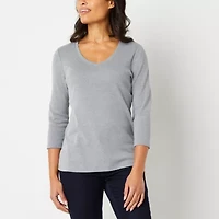 St. John's Bay Womens V Neck 3/4 Sleeve T-Shirt