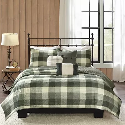 Madison Park Pioneer 6-Pc Printed Herringbone Quilt Set With Throw Pillows