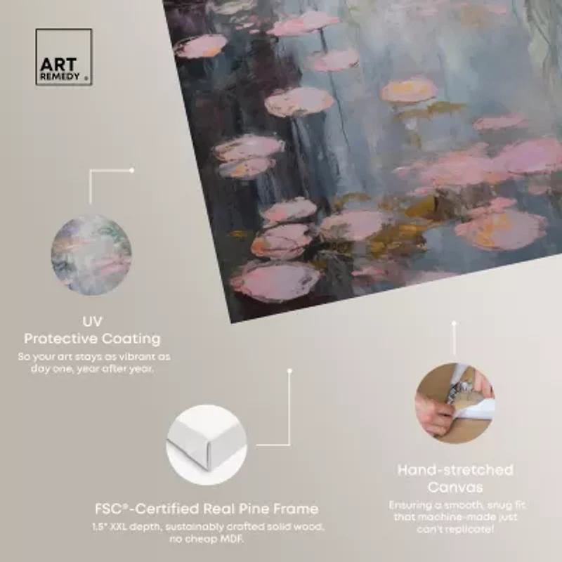 ART REMEDY® "Pink Impressionisty Lilypads" Giclee Nature And Landscape Canvas Art