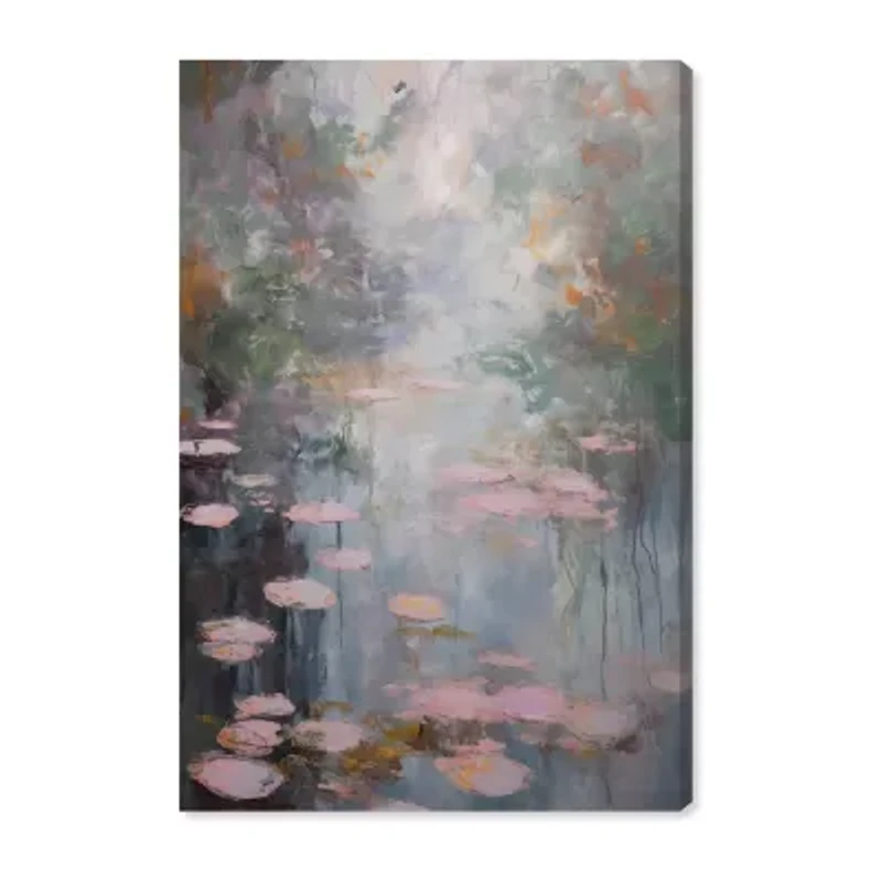 ART REMEDY® "Pink Impressionisty Lilypads" Giclee Nature And Landscape Canvas Art