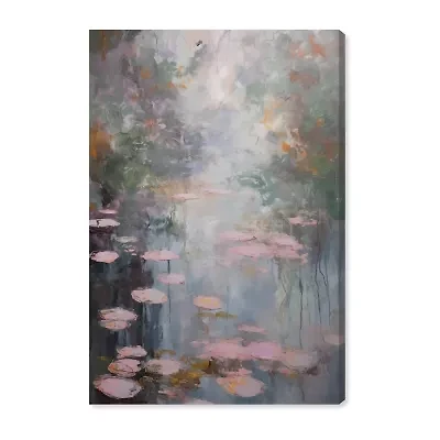 ART REMEDY® "Pink Impressionisty Lilypads" Giclee Nature And Landscape Canvas Art