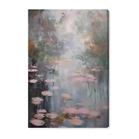ART REMEDY® "Pink Impressionisty Lilypads" Giclee Nature And Landscape Canvas Art