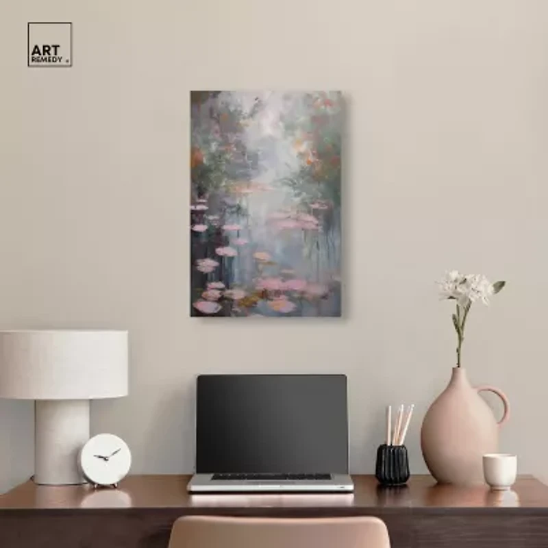ART REMEDY® "Pink Impressionisty Lilypads" Giclee Nature And Landscape Canvas Art
