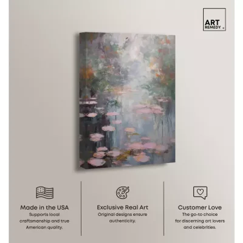 ART REMEDY® "Pink Impressionisty Lilypads" Giclee Nature And Landscape Canvas Art