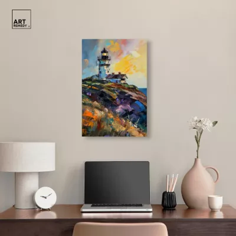 ART REMEDY® "Colorful Lighthouse" Giclee Canvas Print, Nautical And Coastal Canvas Art