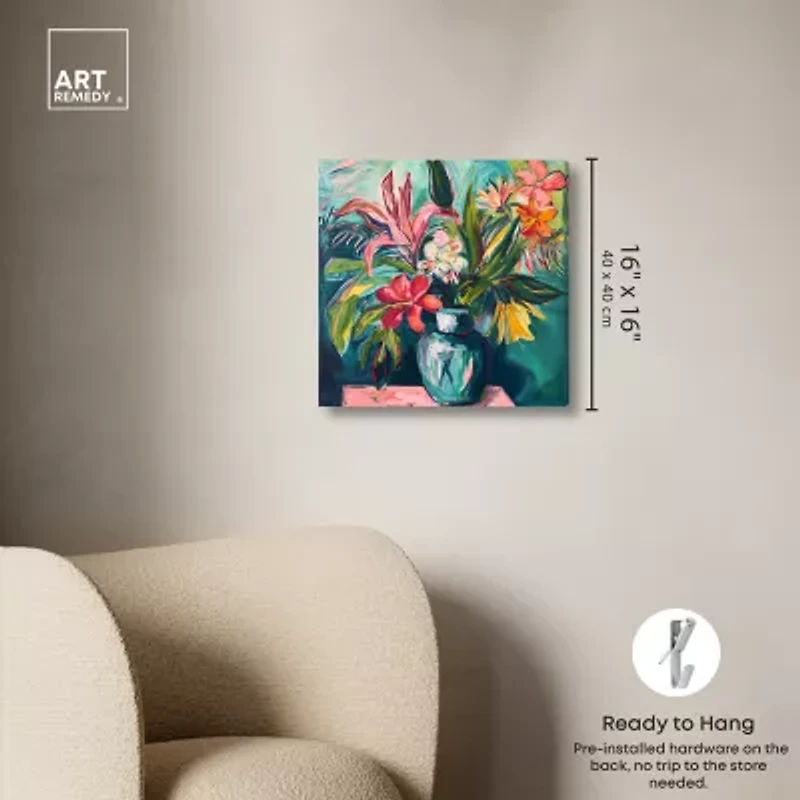 ART REMEDY® Art Remedy "Vase Of Bright Tropical Flowers" Giclee Canvas Print
