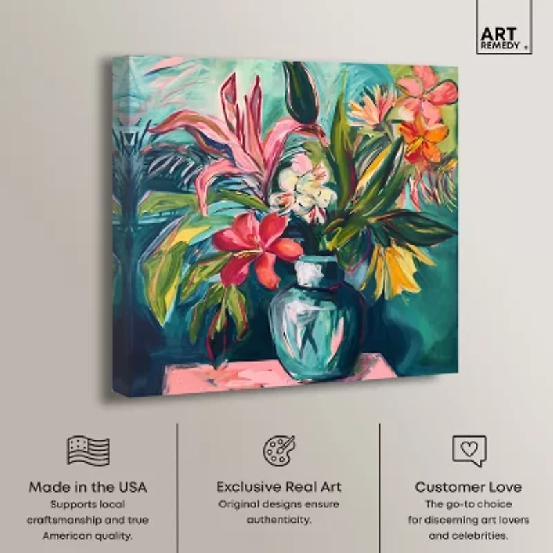 ART REMEDY® Art Remedy "Vase Of Bright Tropical Flowers" Giclee Canvas Print