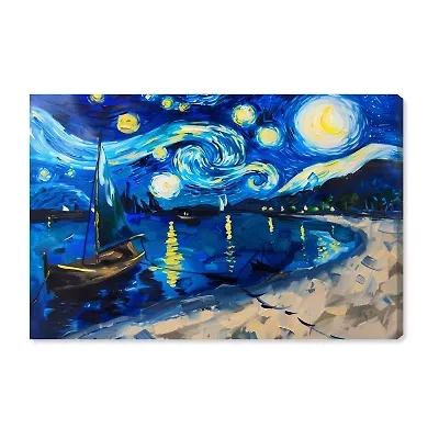 ART REMEDY® Art Remedy "Whimsical Night Sail" Giclee Canvas Print, Nature And Landscape Canvas Art