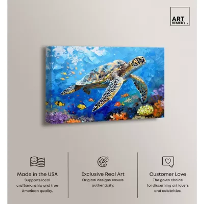 ART REMEDY® "Turtle Swimming" Giclee Animals Canvas Art