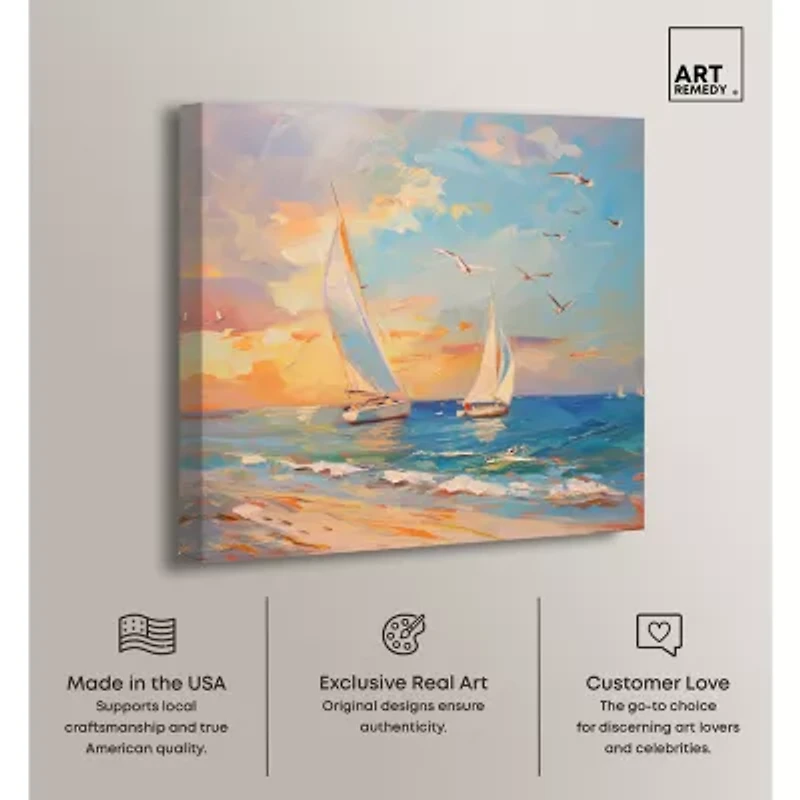 ART REMEDY® Art Remedy "Sailboats In The Sunset" Giclee Canvas Print