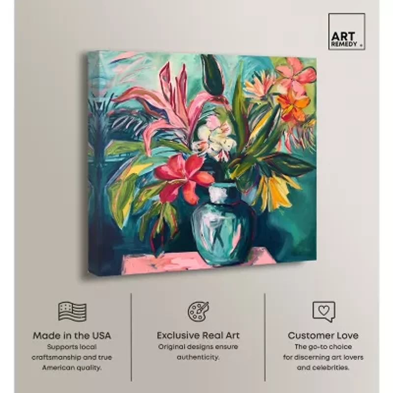 ART REMEDY® "Vase Of Bright Tropical Flowers" Giclee Floral And Botanical Canvas Art