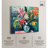 ART REMEDY® "Vase Of Bright Tropical Flowers" Giclee Floral And Botanical Canvas Art