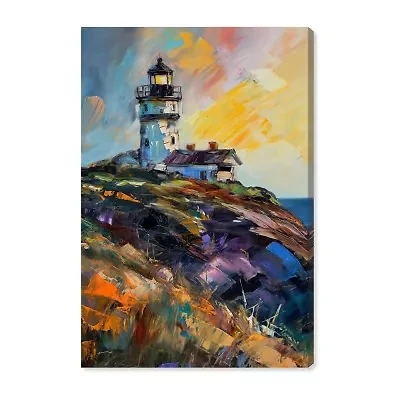 ART REMEDY® Art Remedy "Colorful Lighthouse" Giclee Canvas Print, Nautical And Coastal Canvas Art
