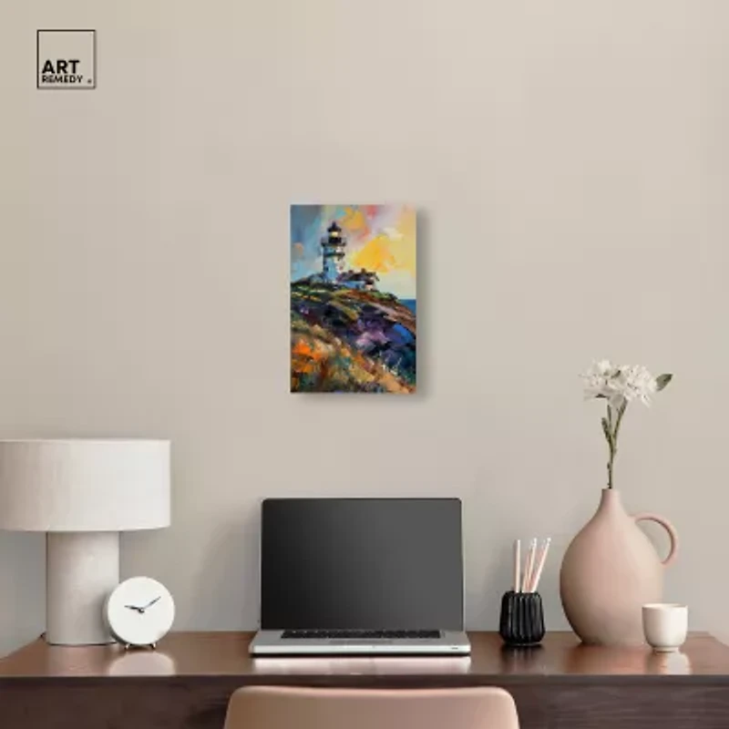 ART REMEDY® Art Remedy "Colorful Lighthouse" Giclee Canvas Print, Nautical And Coastal Canvas Art