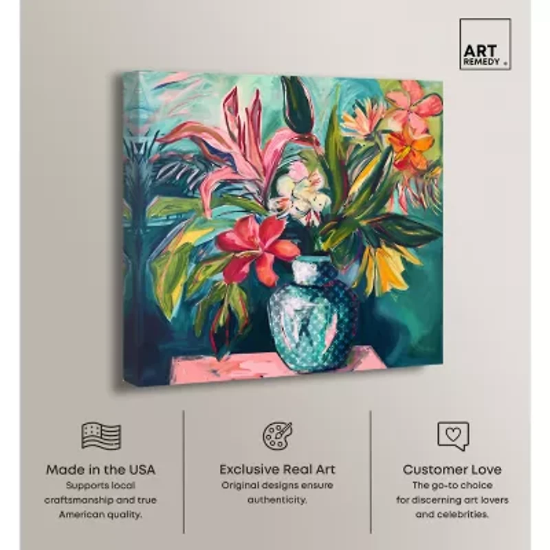 ART REMEDY® "Vase Of Tropical Flowers" Giclee Floral And Botanical Canvas Art